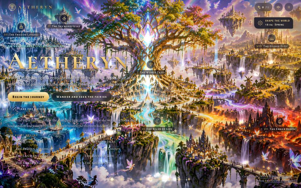 Home page of the Aetheryn website on a desktop screen