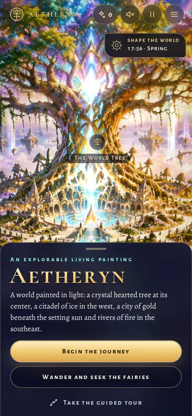 Home page of the Aetheryn website on a phone