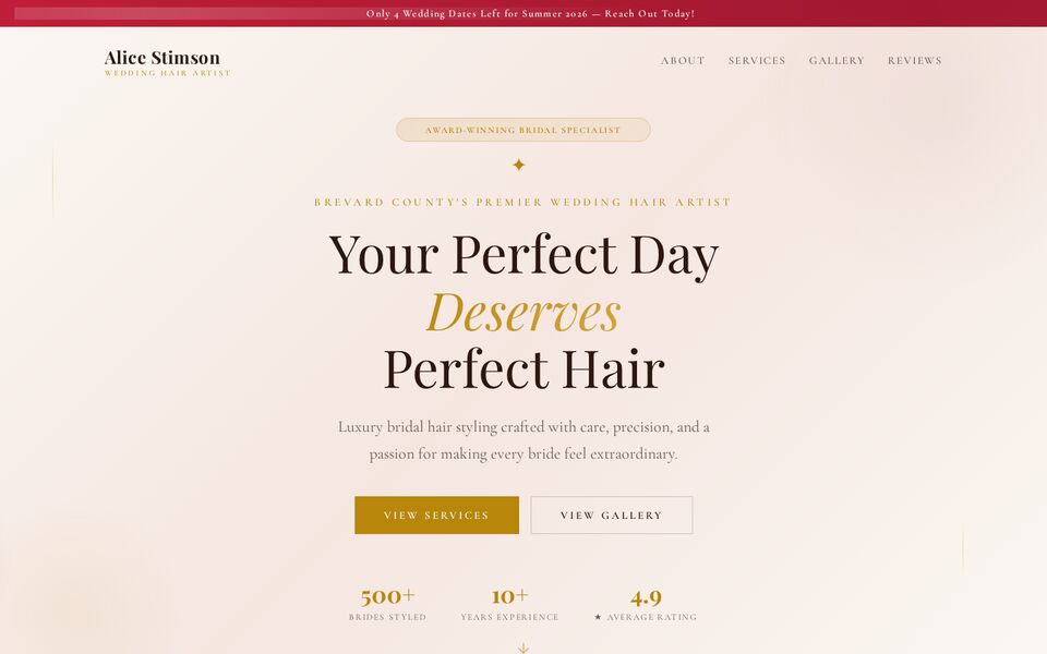 Home page of the Alice Stimson website on a desktop screen