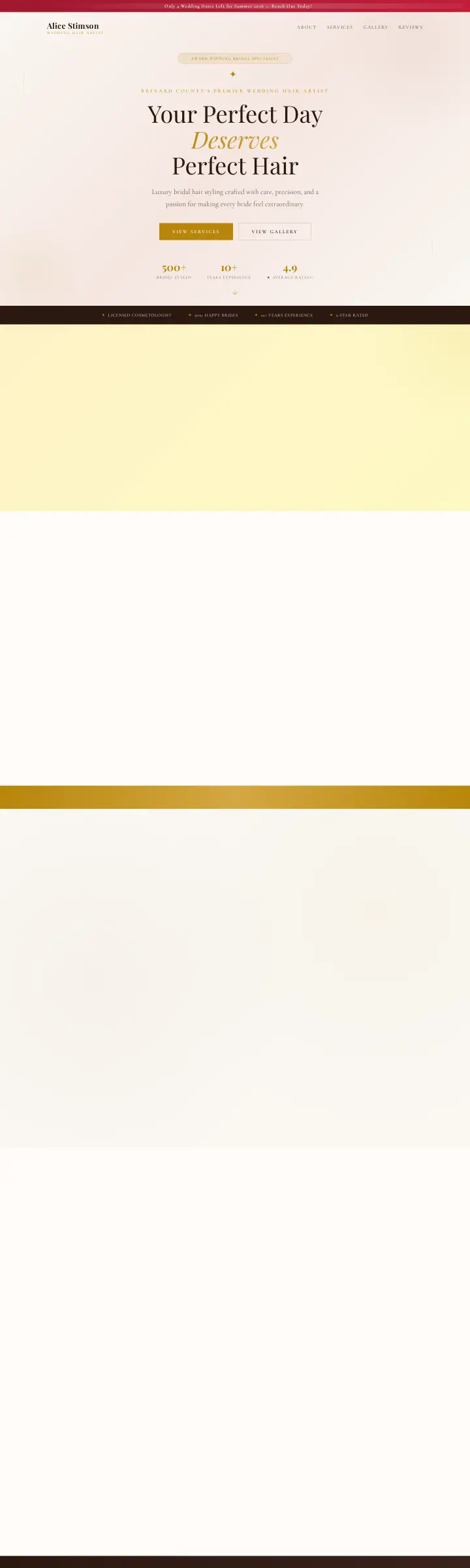Home page of the Alice Stimson website shown as one full page from top to bottom