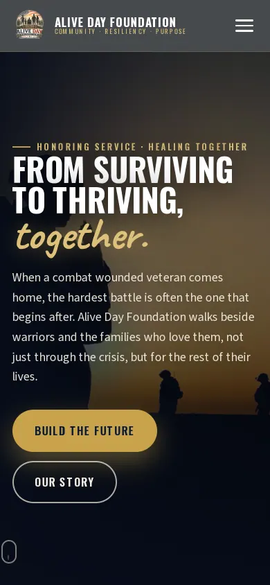 Home page of the Alive Day Foundation website on a phone