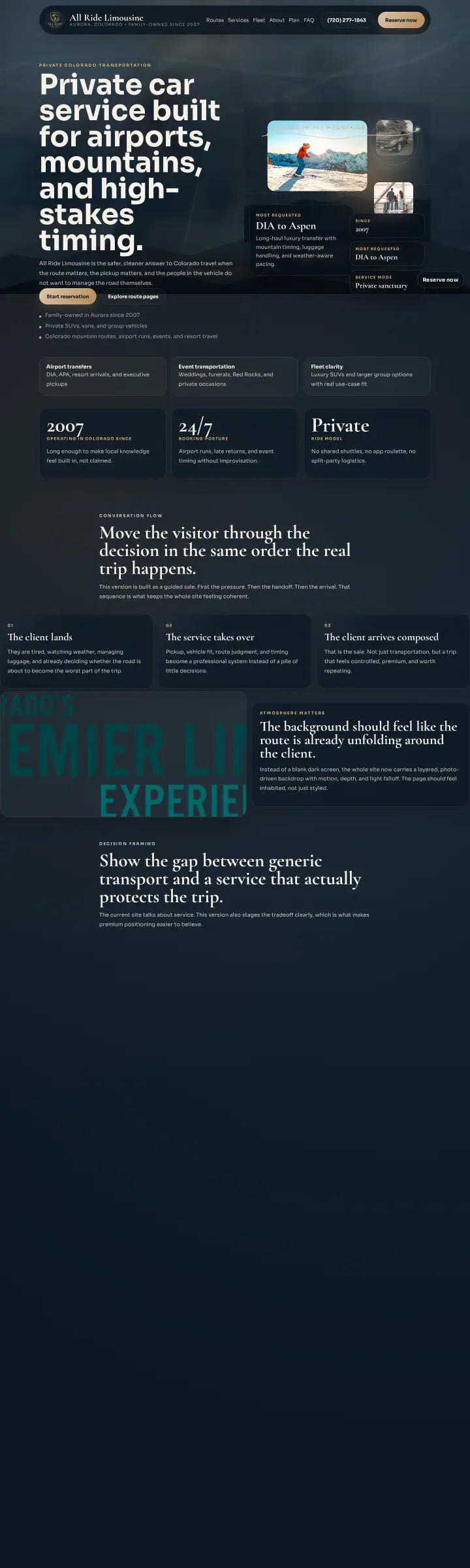 Home page of the All Ride Limousine LLC website shown as one full page from top to bottom