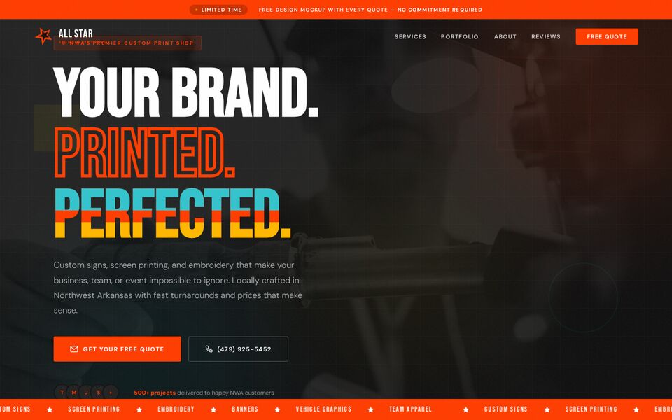 Home page of the All Star Signs & Designs website on a desktop screen