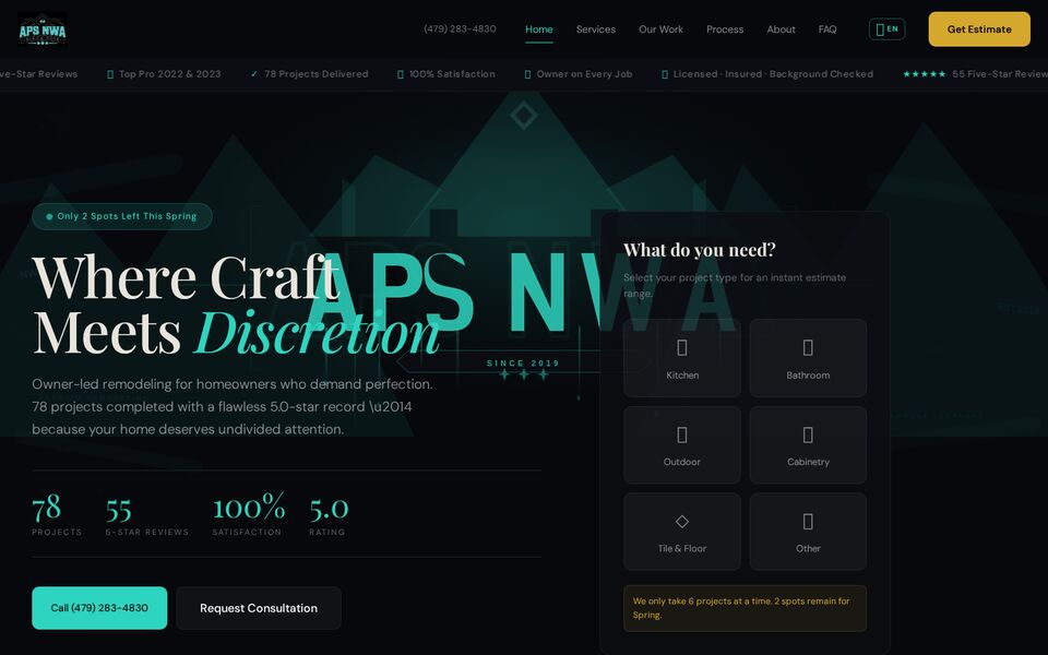Home page of the APS NWA LLC website on a desktop screen