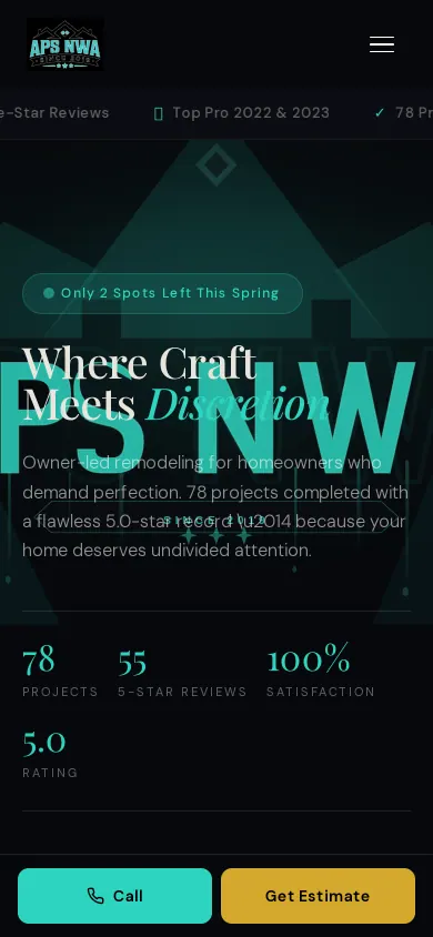 Home page of the APS NWA LLC website on a phone