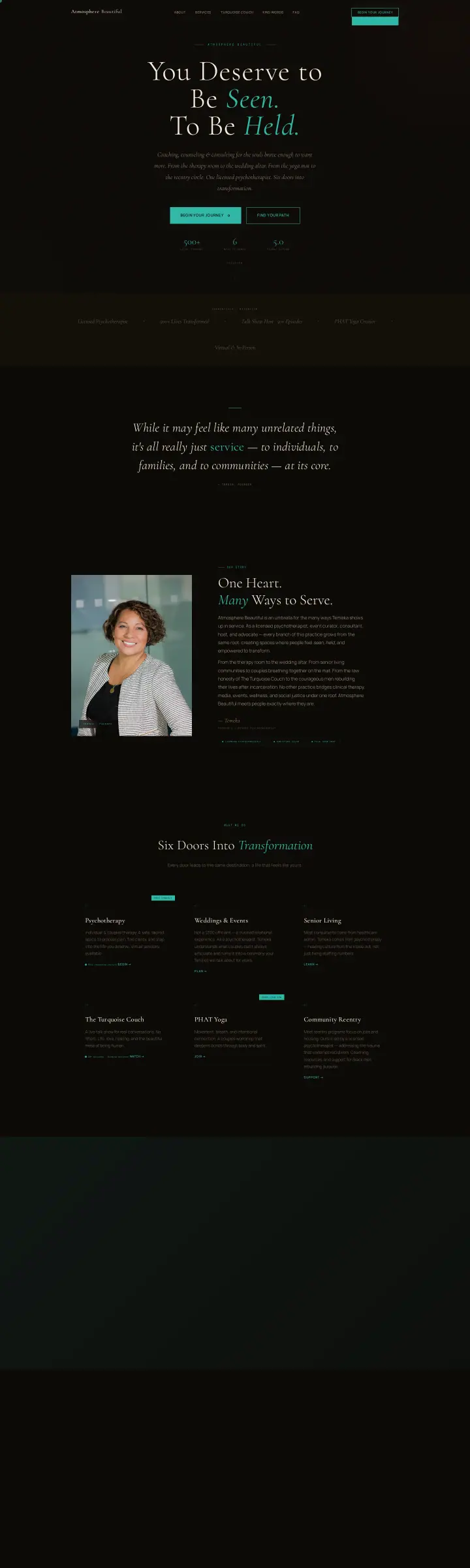Home page of the Atmosphere Beautiful website shown as one full page from top to bottom
