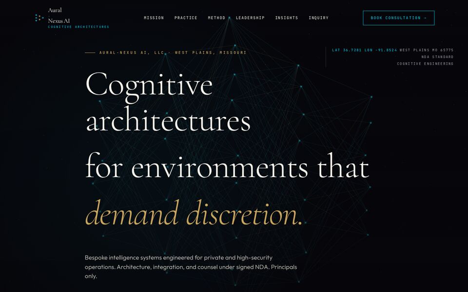 Home page of the Aural-Nexus AI, LLC website on a desktop screen