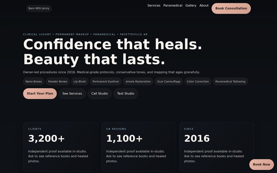 Home page of the Bare With Jenny website on a desktop screen