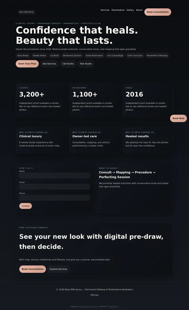 Home page of the Bare With Jenny website shown as one full page from top to bottom