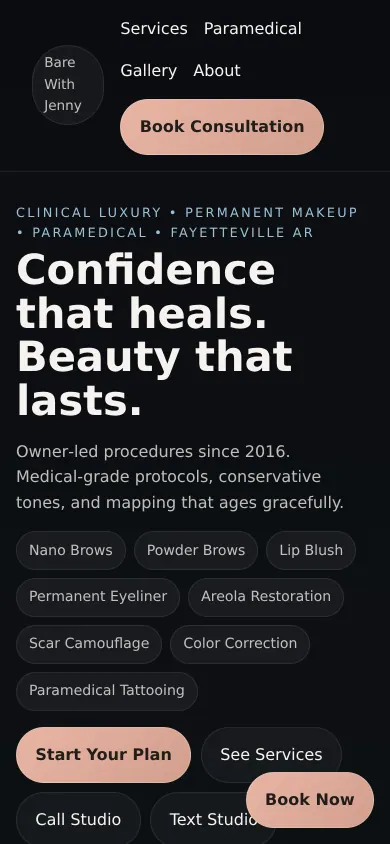 Home page of the Bare With Jenny website on a phone