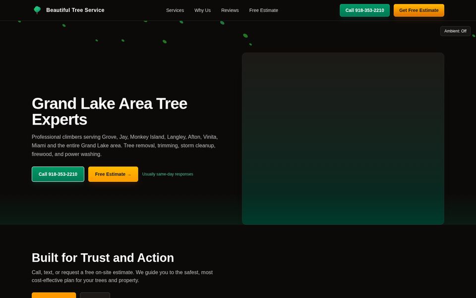 Home page of the Beautiful Tree Service website on a desktop screen