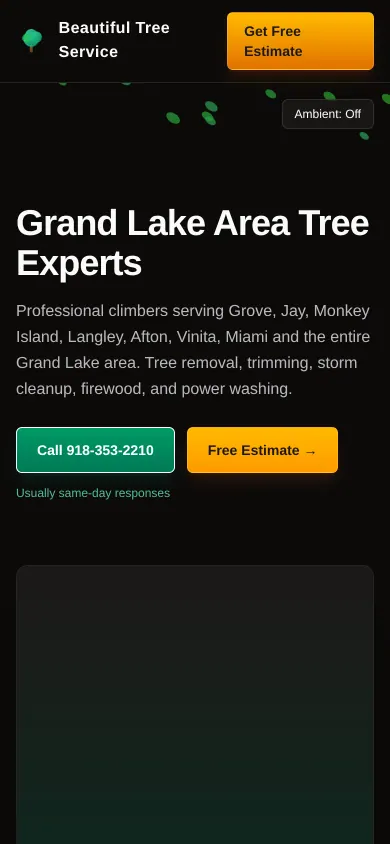 Home page of the Beautiful Tree Service website on a phone