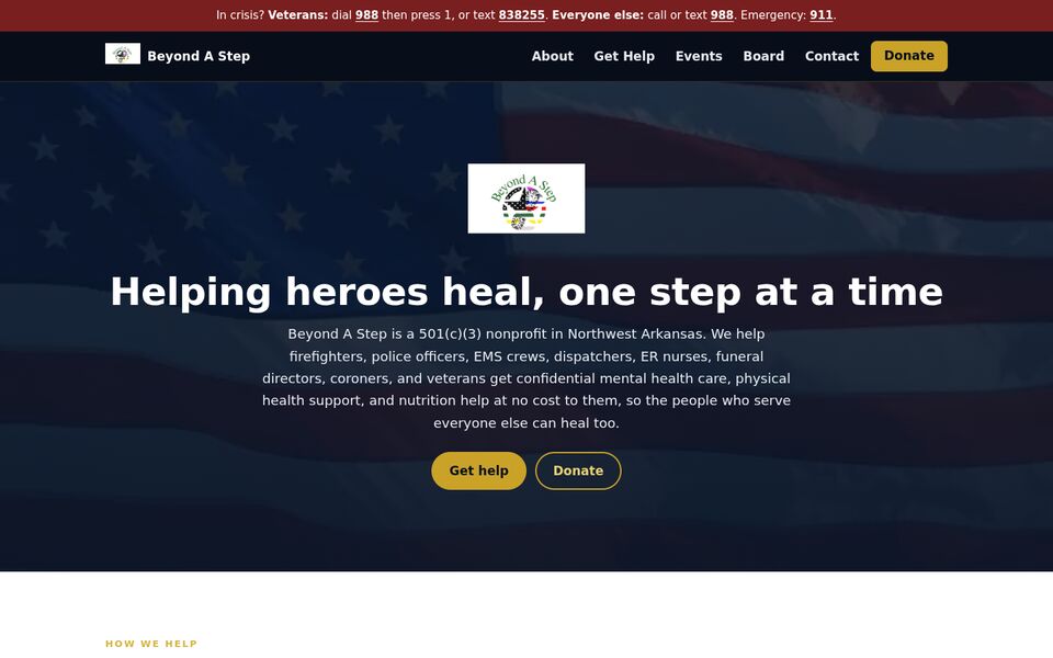 Home page of the Beyond A Step website on a desktop screen