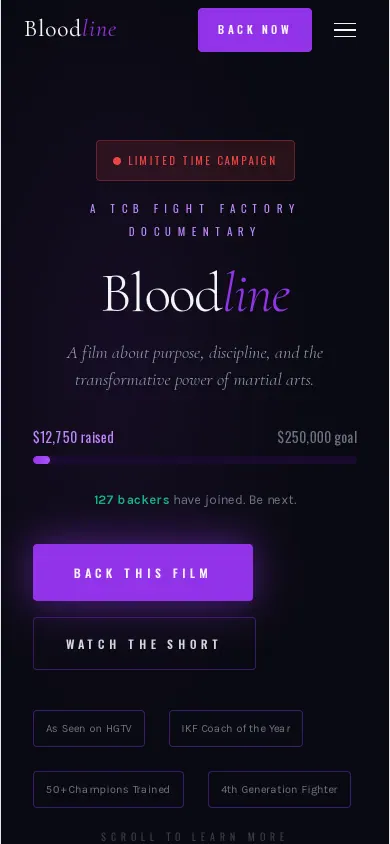 Home page of the Bloodline website on a phone