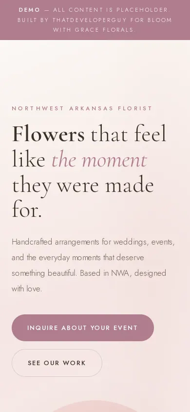 Home page of the Bloom with Grace Florals website on a phone