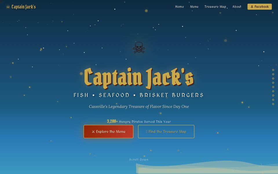 Home page of the Captain Jack's website on a desktop screen