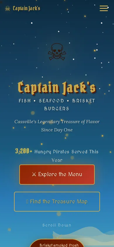 Home page of the Captain Jack's website on a phone