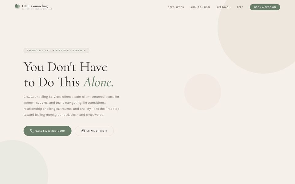 Home page of the CHC Counseling Services website on a desktop screen