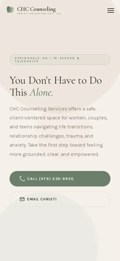 Home page of the CHC Counseling Services website on a phone