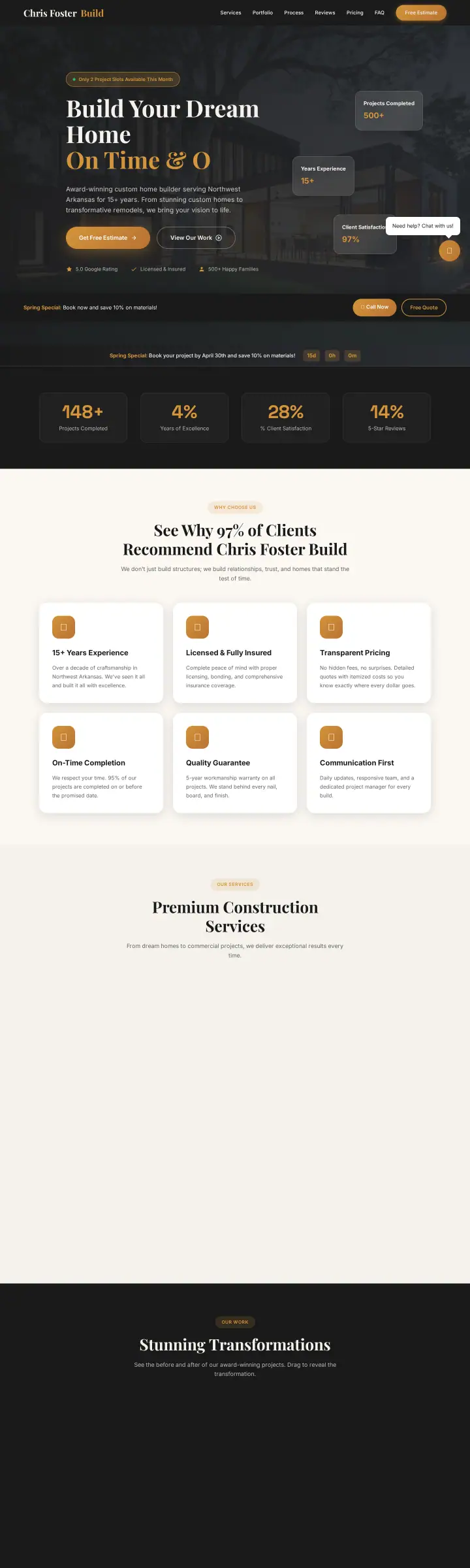 Home page of the Chris Foster Build website shown as one full page from top to bottom