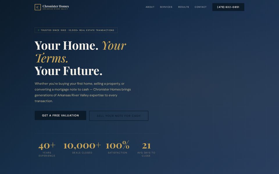 Home page of the Chronister Homes website on a desktop screen