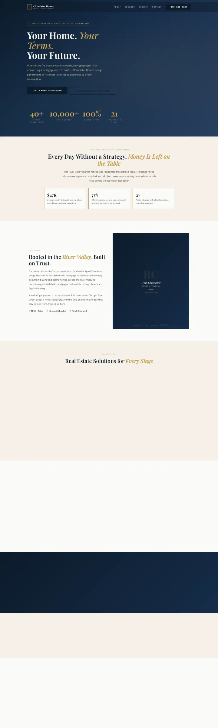 Home page of the Chronister Homes website shown as one full page from top to bottom