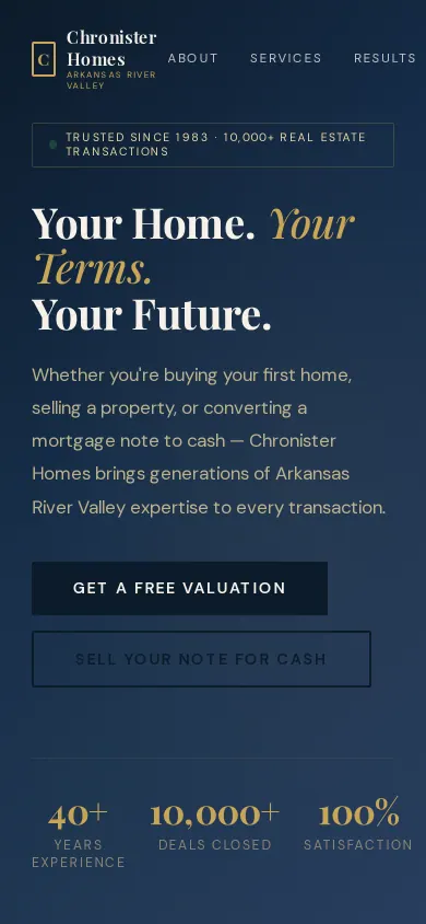Home page of the Chronister Homes website on a phone