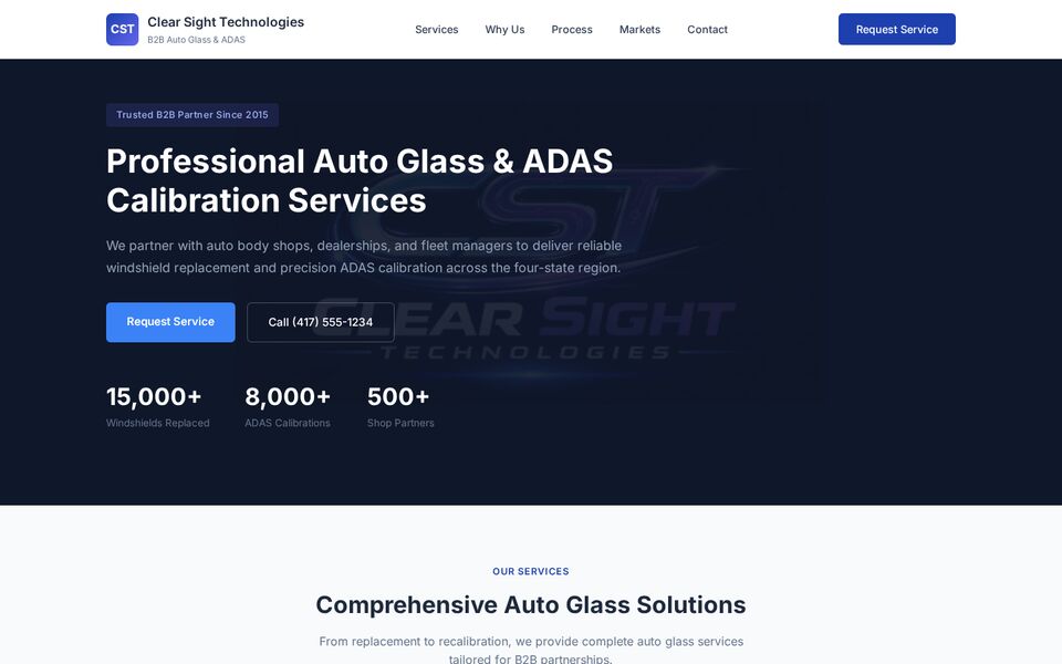 Home page of the Clear Sight Technologies website on a desktop screen