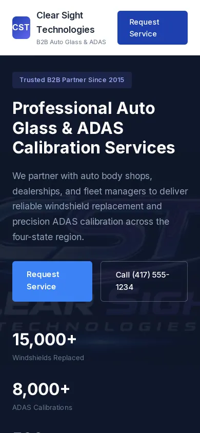 Home page of the Clear Sight Technologies website on a phone