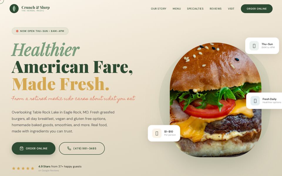 Home page of the The Herbal Medic's Crunch & Slurp website on a desktop screen