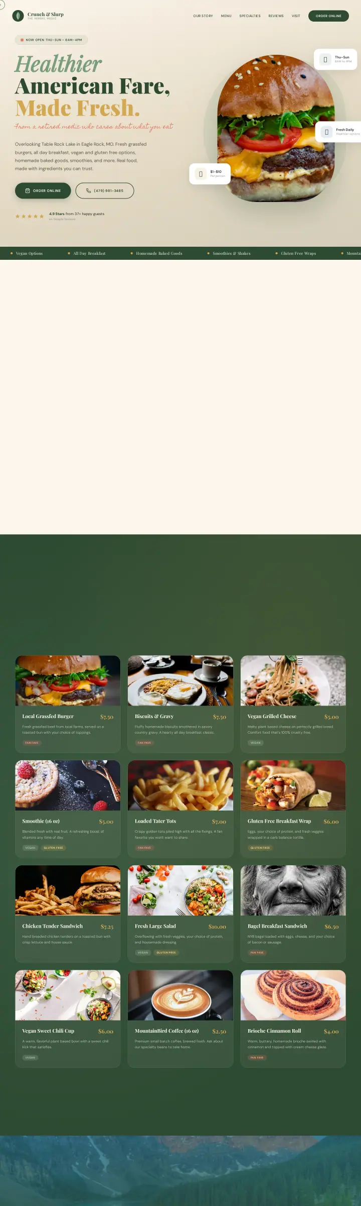 Home page of the The Herbal Medic's Crunch & Slurp website shown as one full page from top to bottom