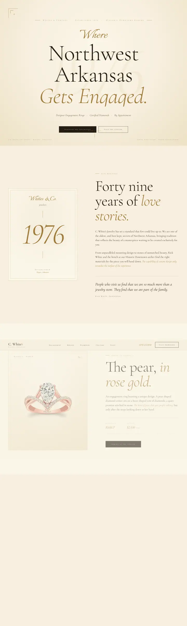 Home page of the C. White's Jewelry website shown as one full page from top to bottom