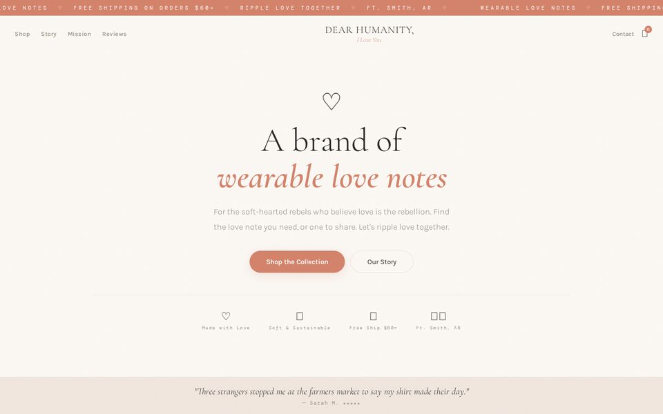 Home page of the Dear Humanity ILY website on a desktop screen
