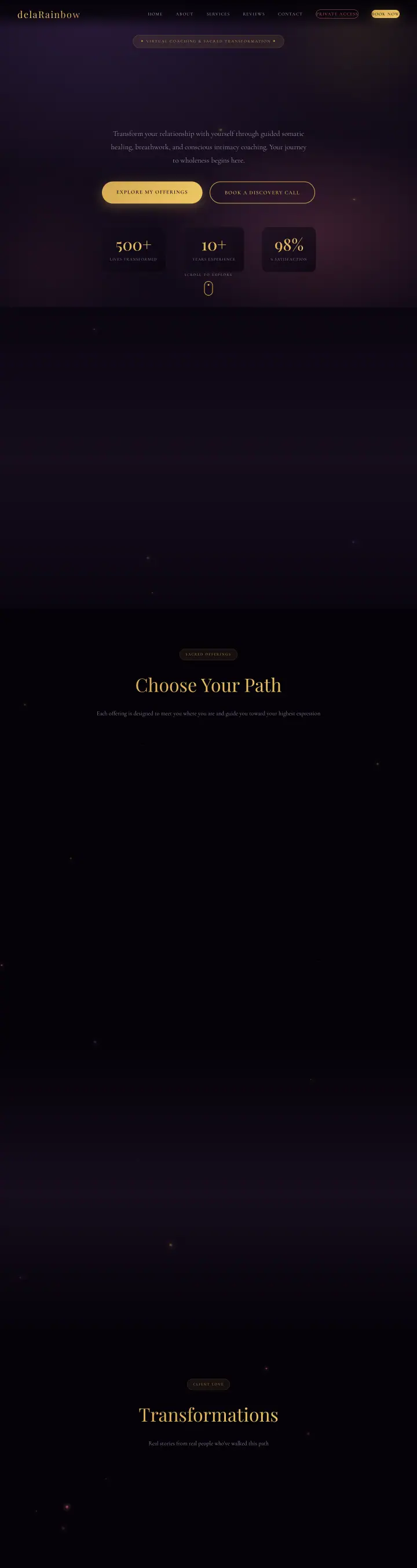Home page of the delaRainbow website shown as one full page from top to bottom