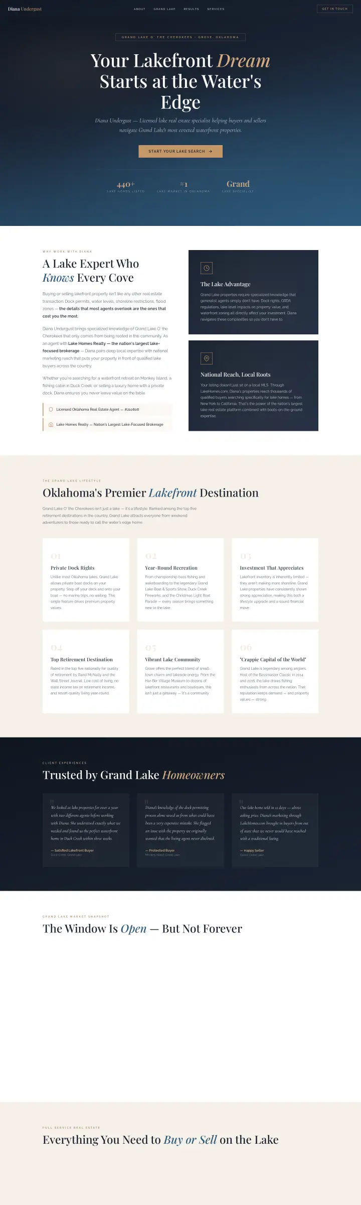 Home page of the Diana Undergust website shown as one full page from top to bottom