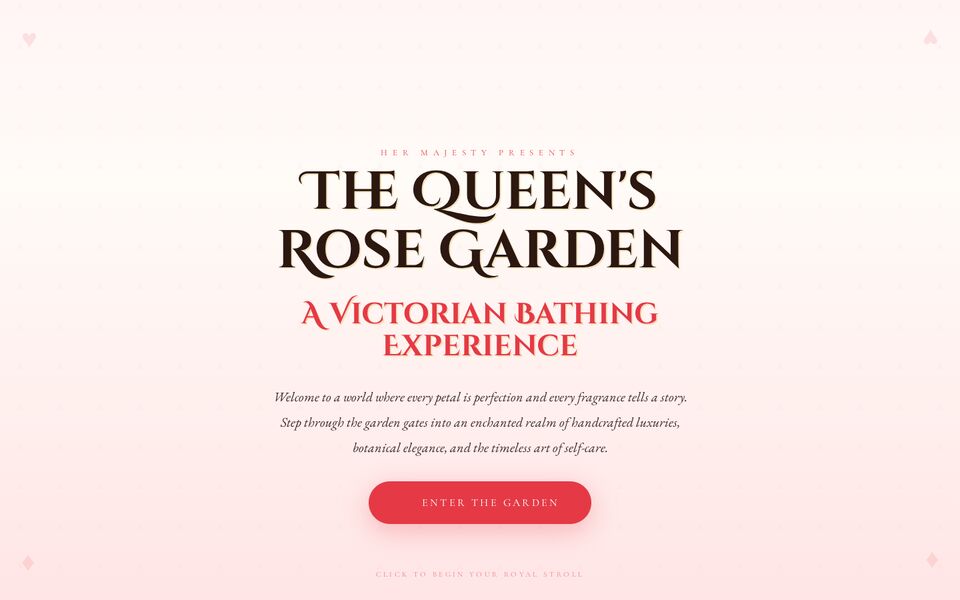 Home page of the The Queen's Rose Garden website on a desktop screen