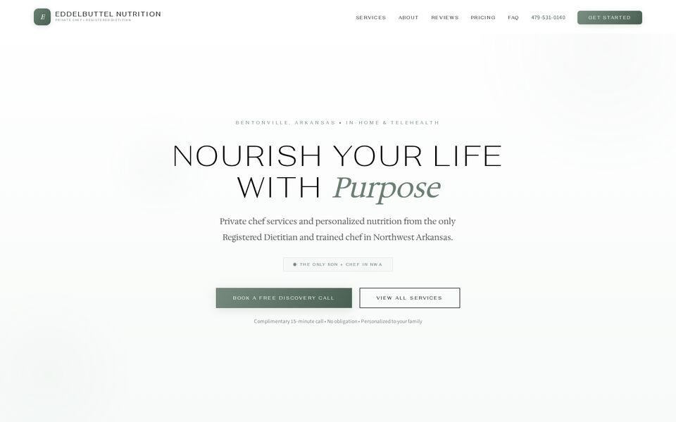 Home page of the Eddelbuttel Nutrition website on a desktop screen