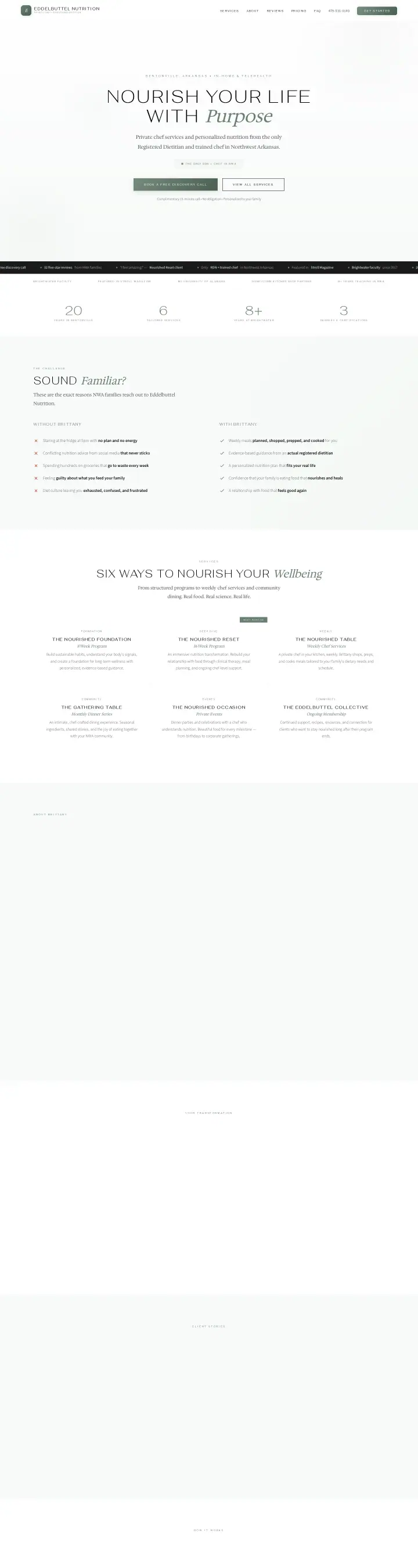 Home page of the Eddelbuttel Nutrition website shown as one full page from top to bottom