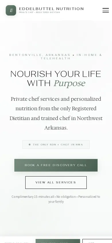 Home page of the Eddelbuttel Nutrition website on a phone