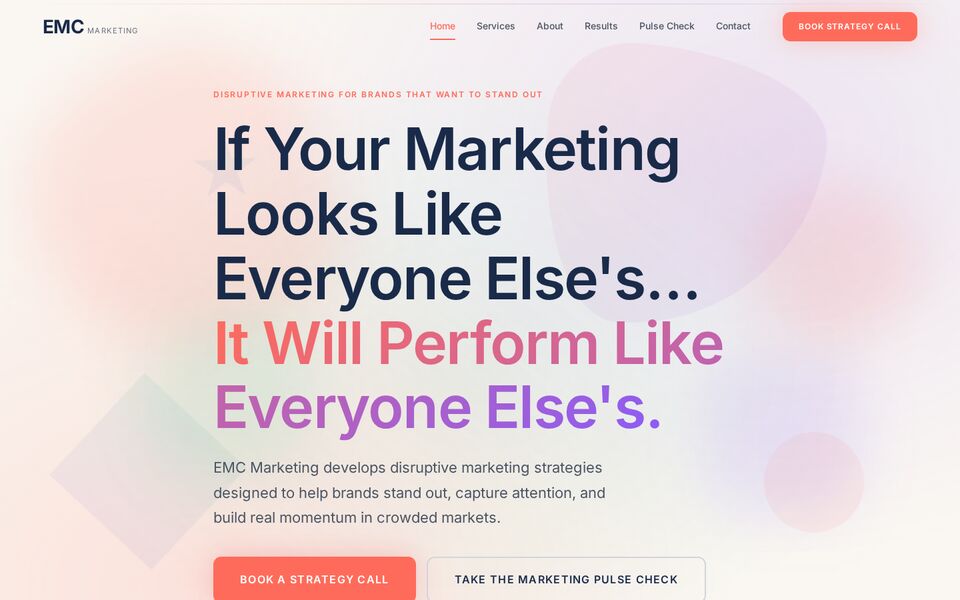 Home page of the EMC Marketing website on a desktop screen