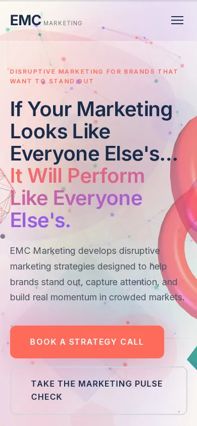 Home page of the EMC Marketing website on a phone