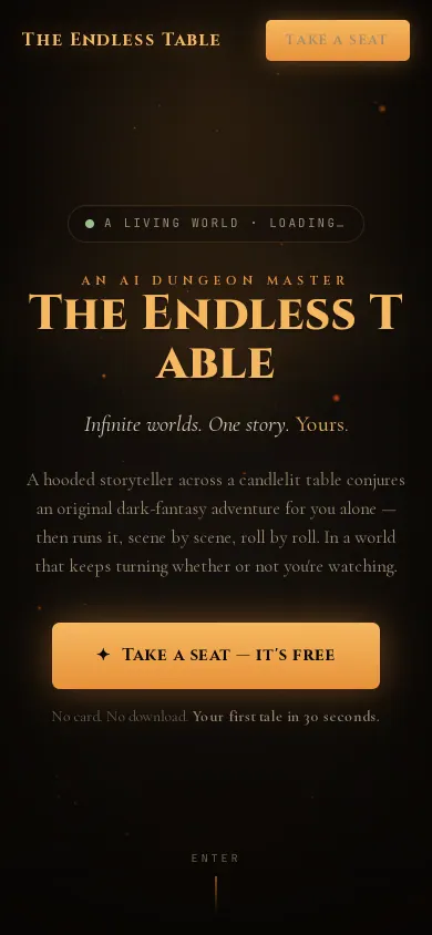 Home page of the The Endless Table website on a phone
