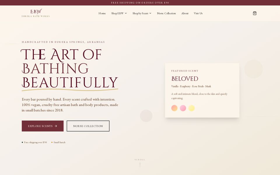 Home page of the Eureka Bath Works website on a desktop screen