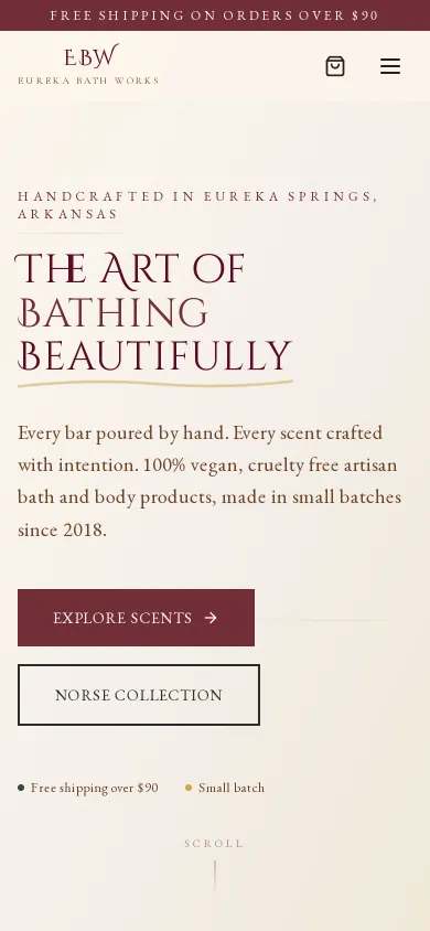 Home page of the Eureka Bath Works website on a phone