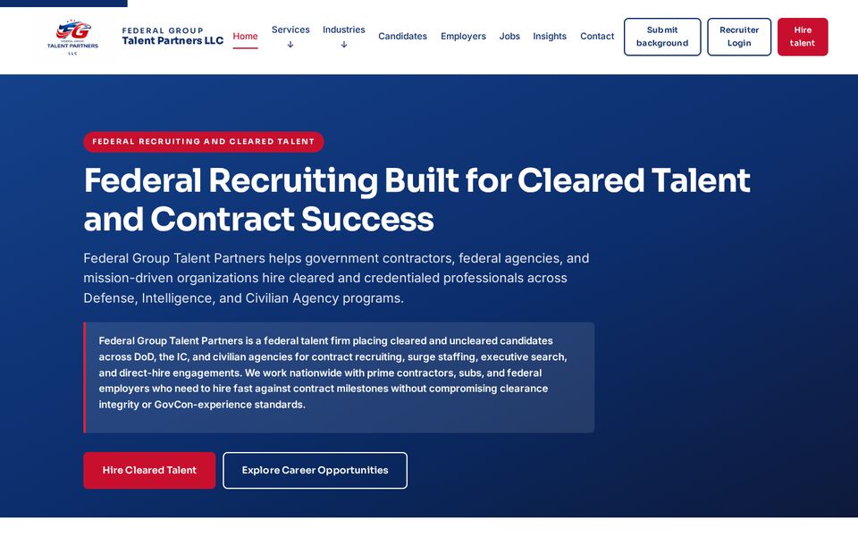 Home page of the Federal Group Talent Partners website on a desktop screen