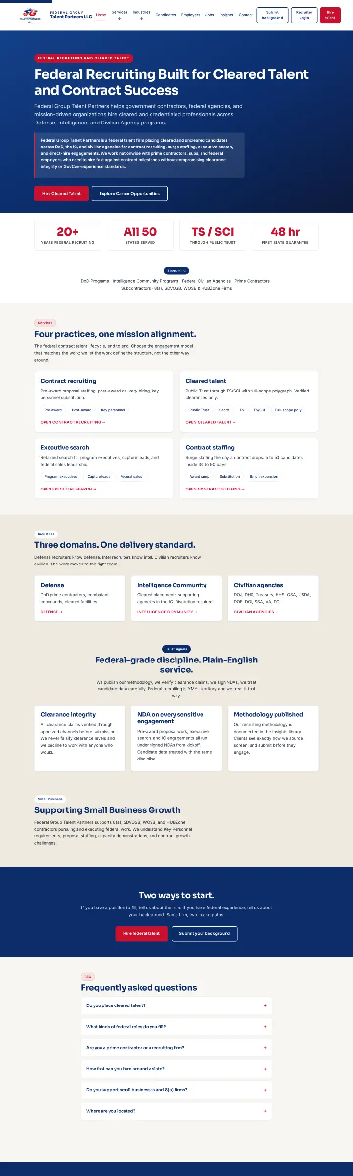 Home page of the Federal Group Talent Partners website shown as one full page from top to bottom