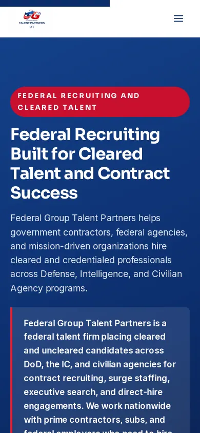 Home page of the Federal Group Talent Partners website on a phone