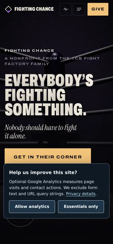 Home page of the Fighting Chance website on a phone