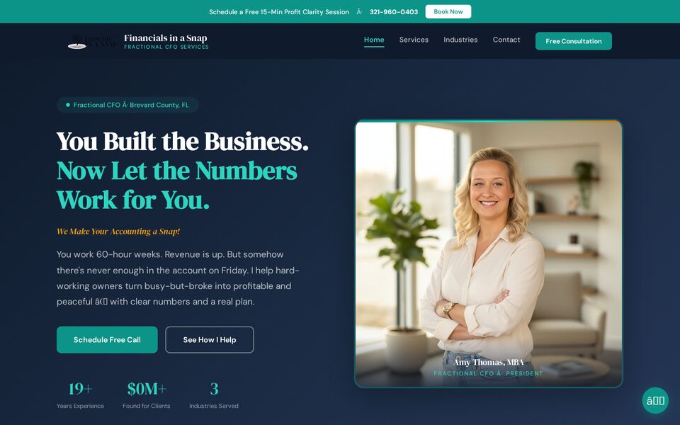 Home page of the Financials in a Snap website on a desktop screen