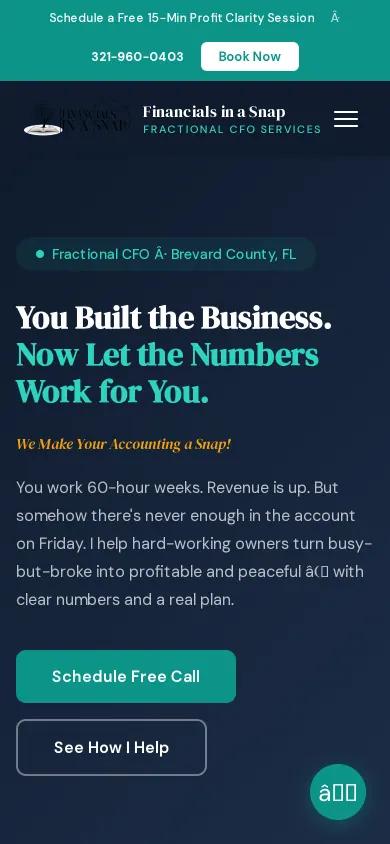 Home page of the Financials in a Snap website on a phone